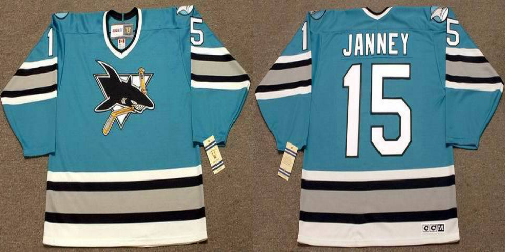 2019 Men San Jose Sharks 15 Janney blue CCM NHL jersey